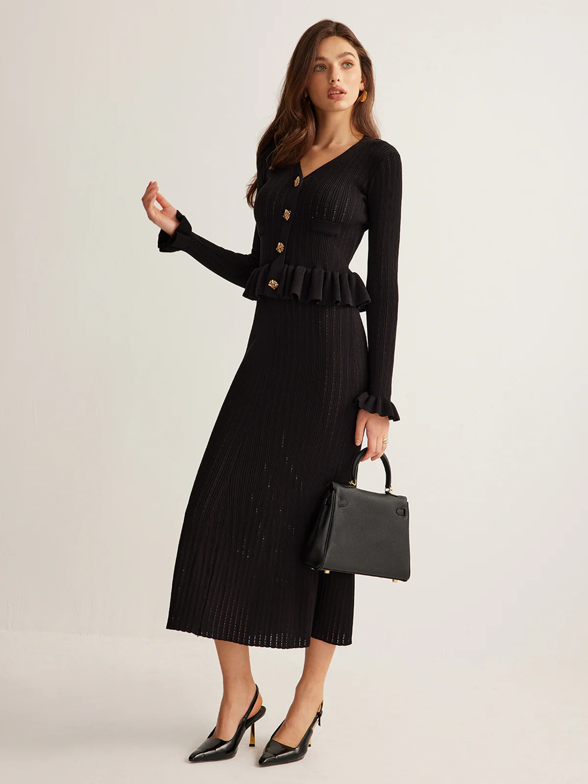 Ruffle Slim Sweater Dress - Takermore