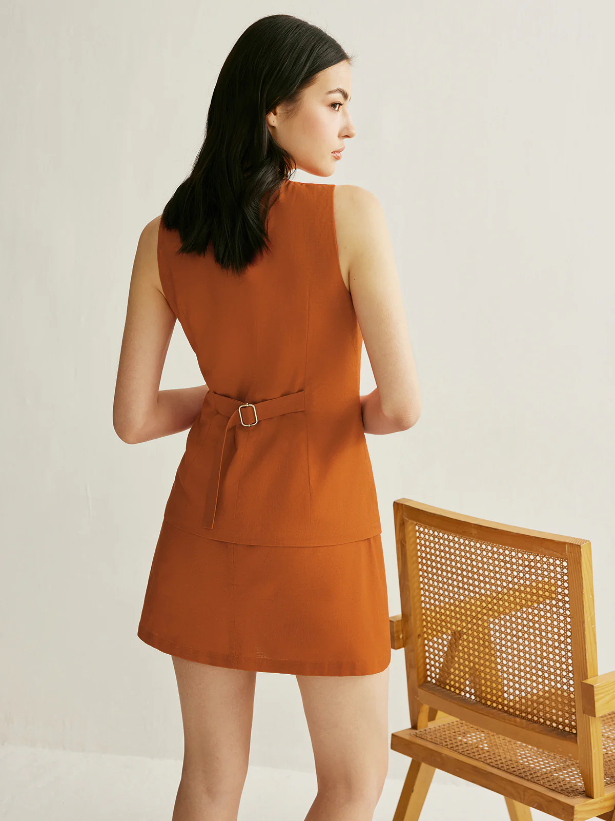 Split Front Belted Skirt Set - Takermore