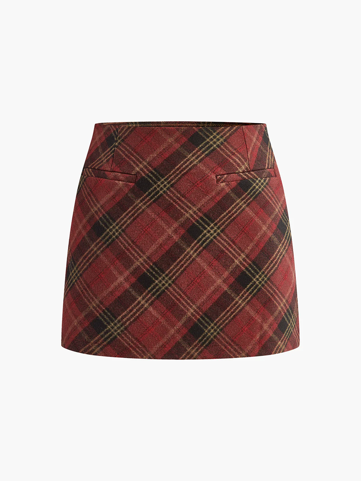 Mid-Waist Side-Zipper Checked Skirt - Takermore