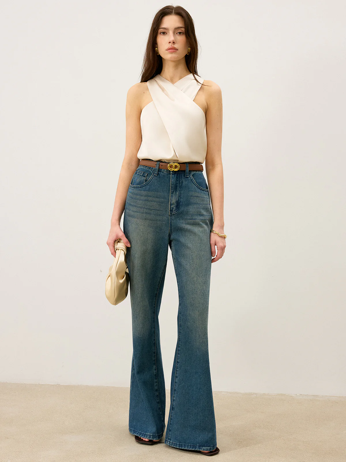 Satin Cross-Over Collar Tank Top - Takermore