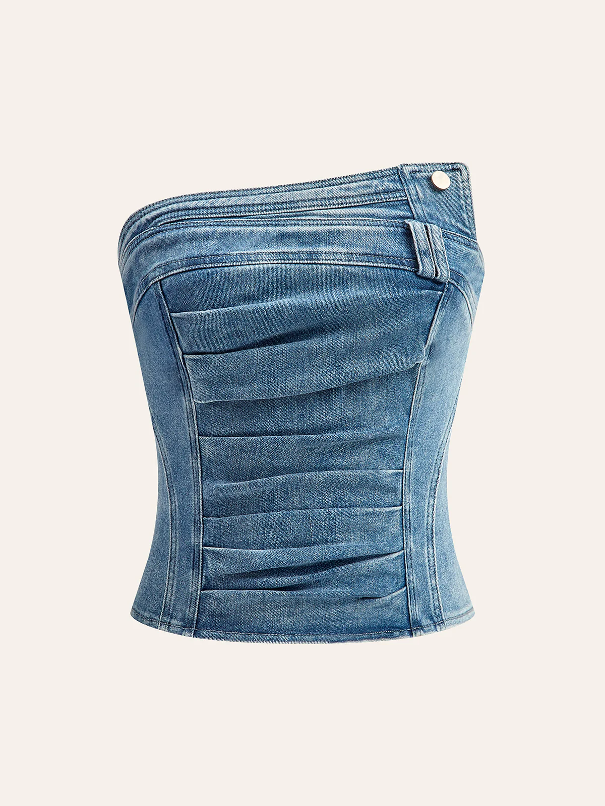 Asymmetrical Pleated Denim Strapless Top - Takermore