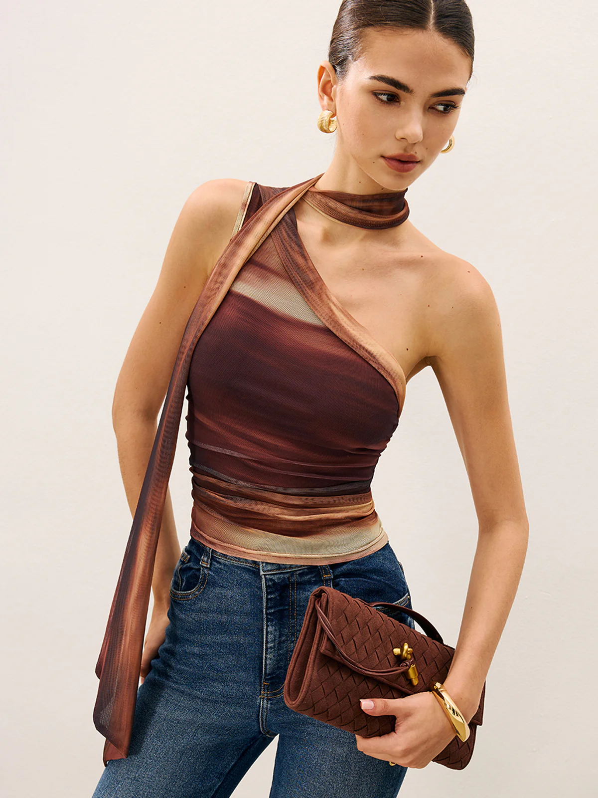 Dradient Top With Scarf-Detail - Takermore