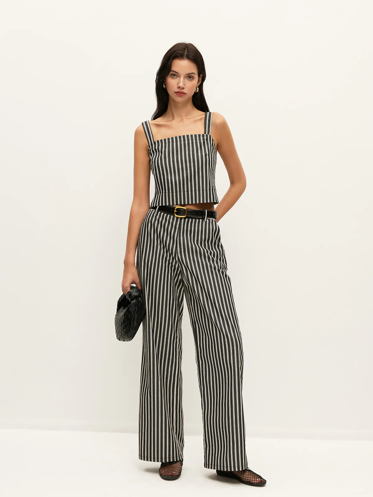 Square-Neck Pinstripe Sleeveless Top - Takermore