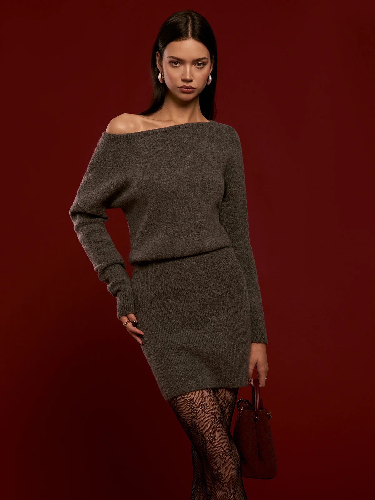 Wool-Blend Asymmetrical Sweater Dress - Takermore