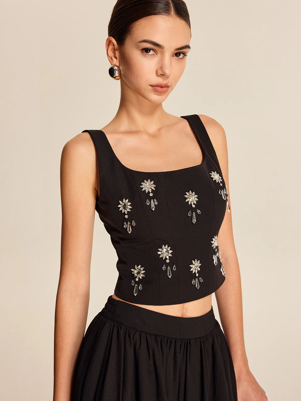 Floral Crystal Back Zipper Top - Takermore