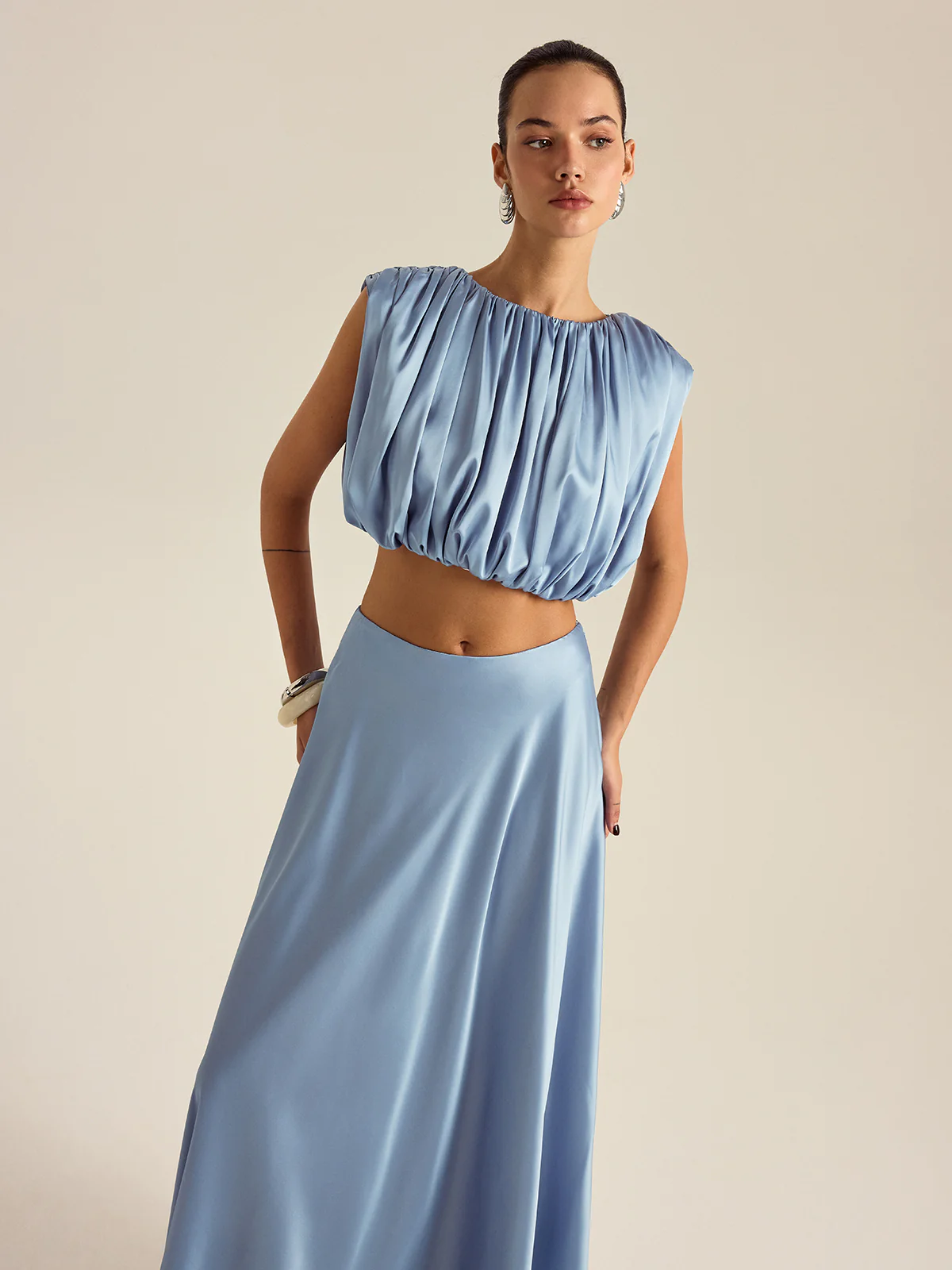 Ruched Crop Top Skirt Set - Takermore
