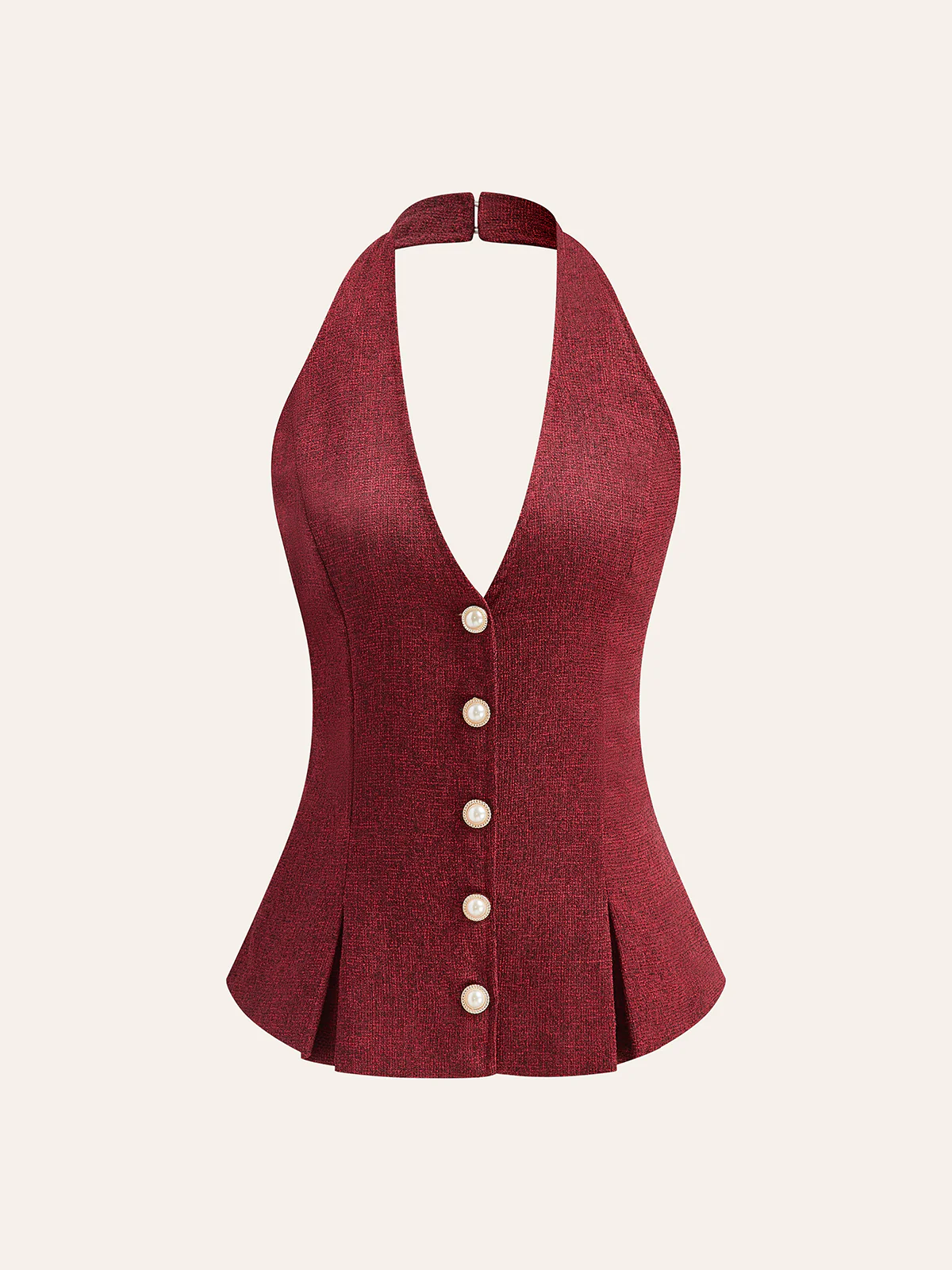 Halter Neck Pearl Button Top - Takermore