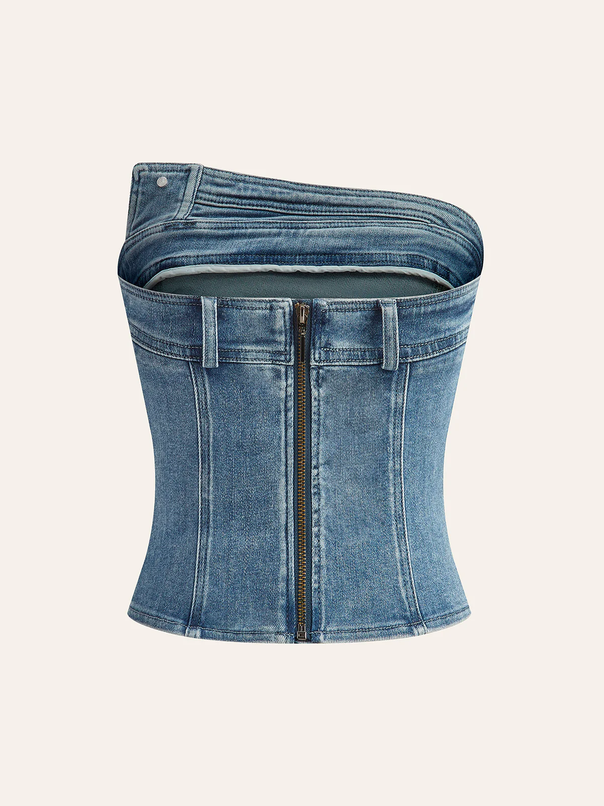 Asymmetrical Pleated Denim Strapless Top - Takermore