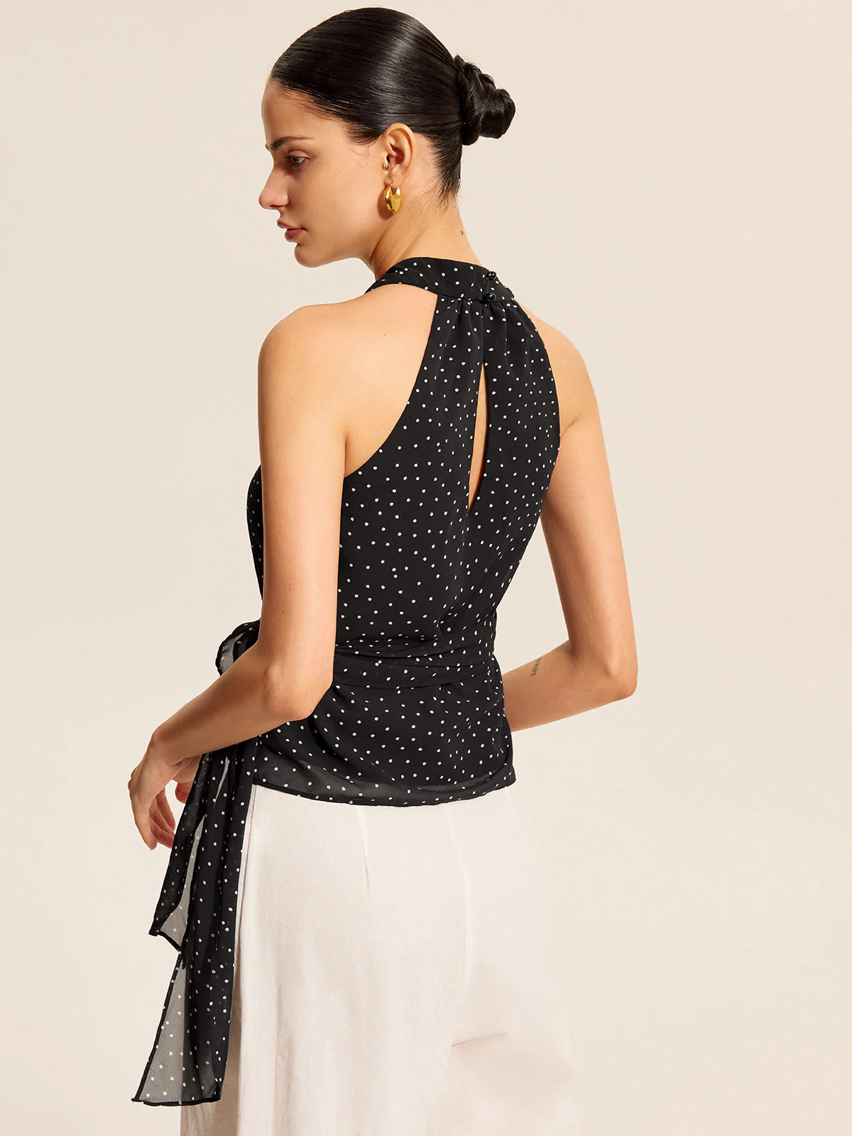 Polka Dot Wrap Tie Halter Top - Takermore