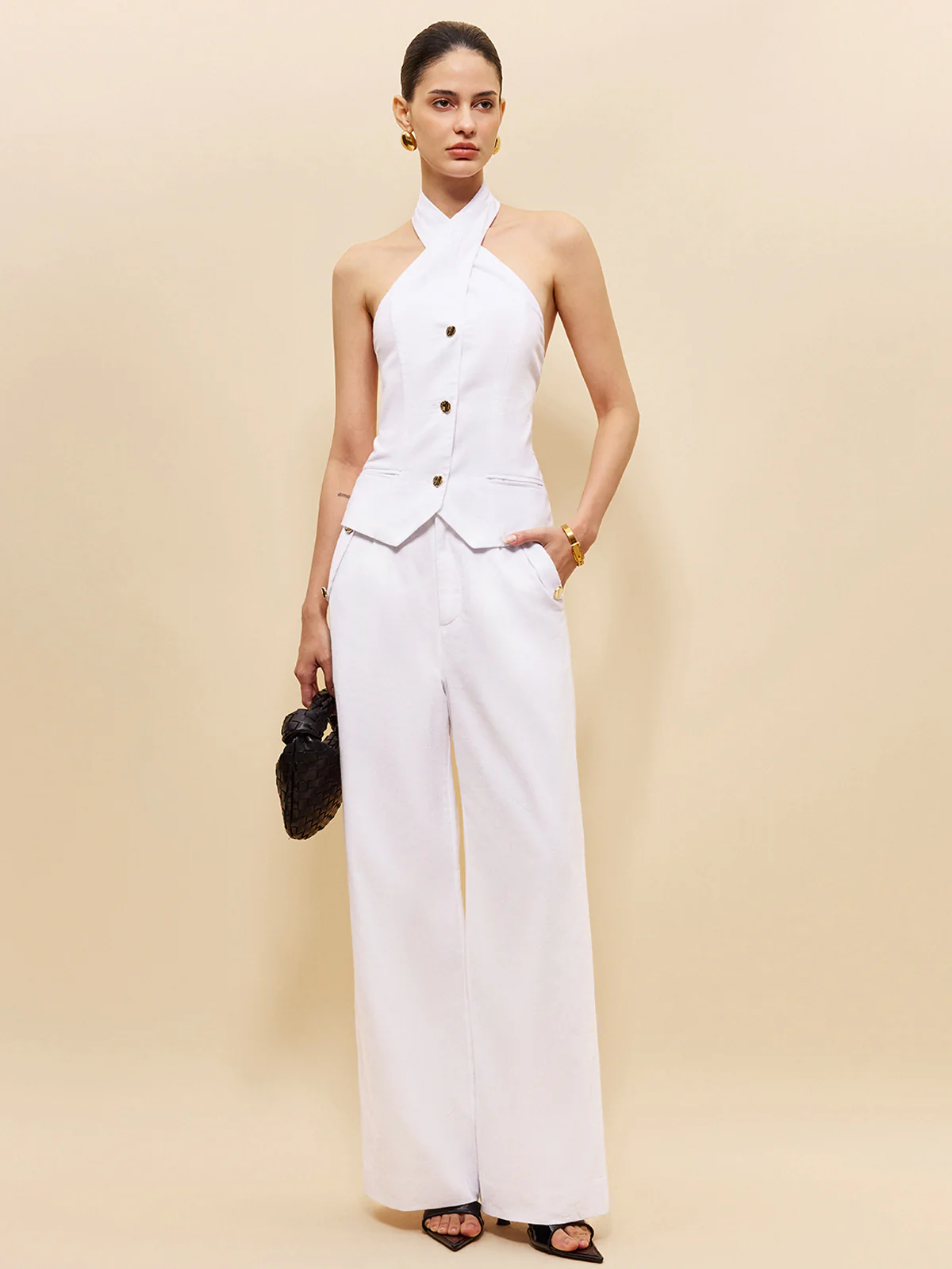 Linen & Cotton Pockets Mid-Waist Pants - Takermore