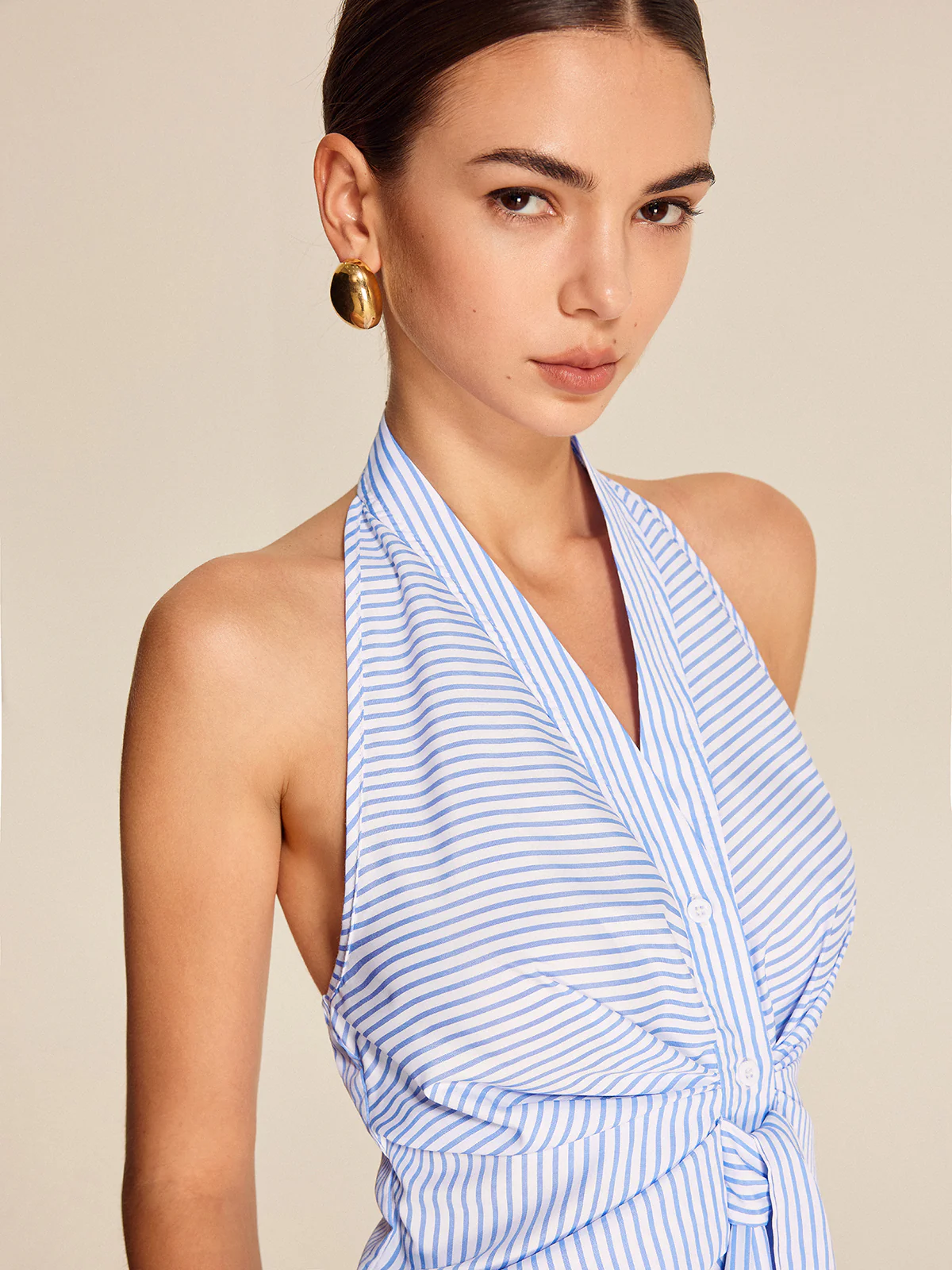 Striped Halter Tie Top - Takermore