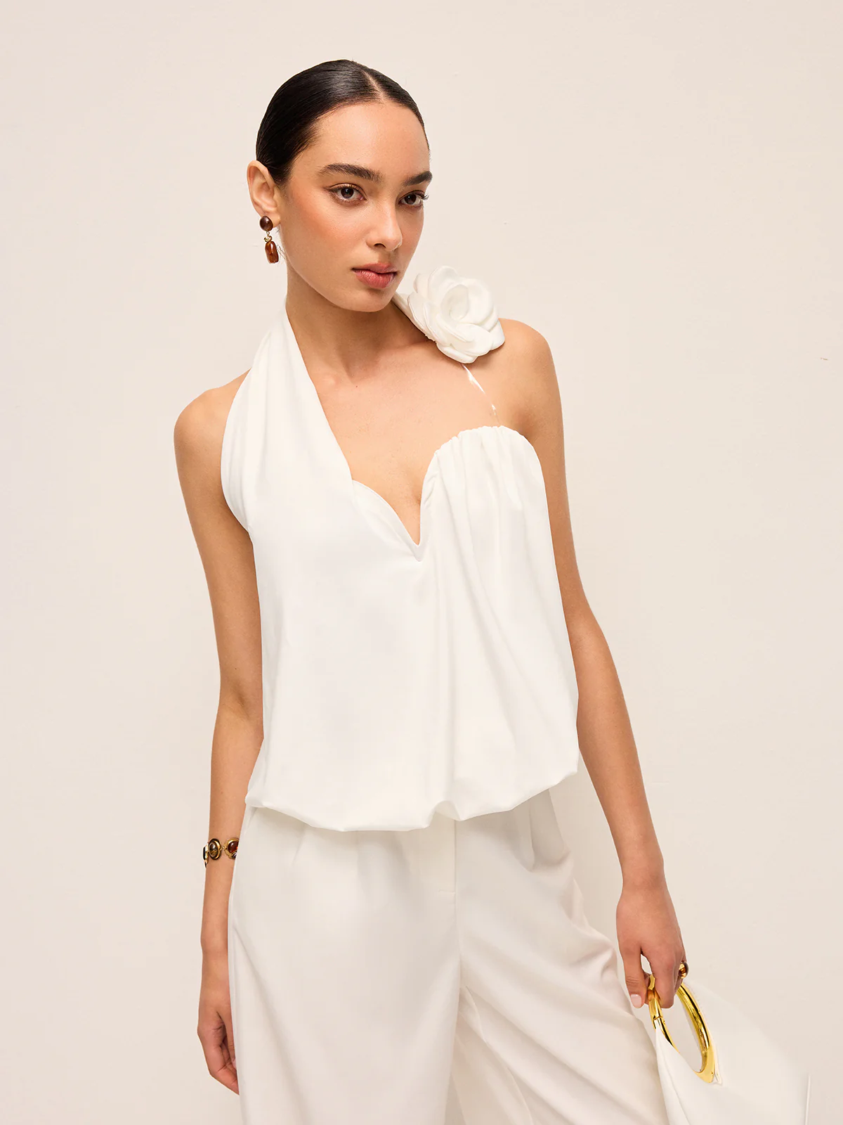 3D Floral Embellished Halter Top - Takermore