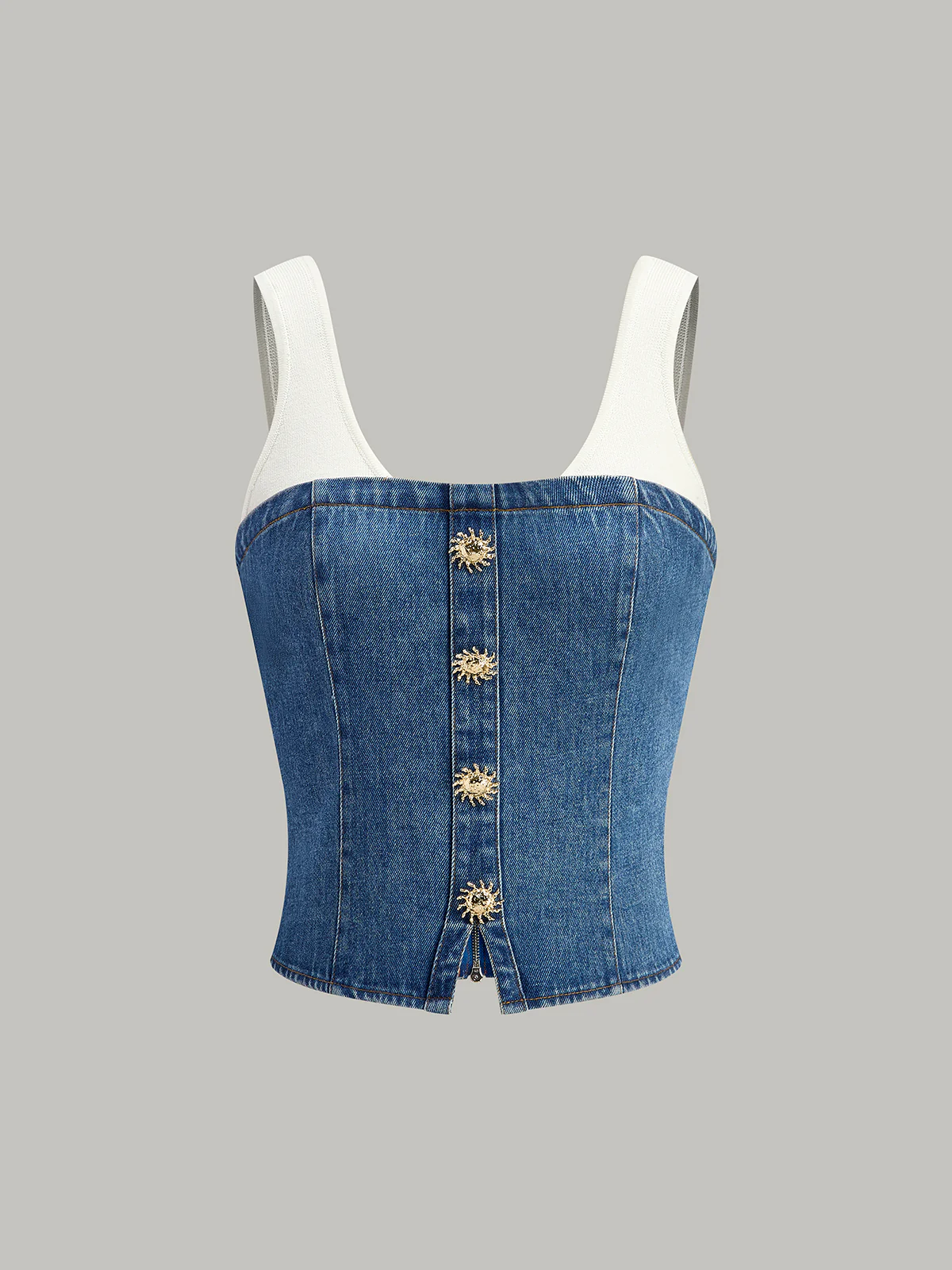 Denim Panel Contrast Strap Corset Top - Takermore