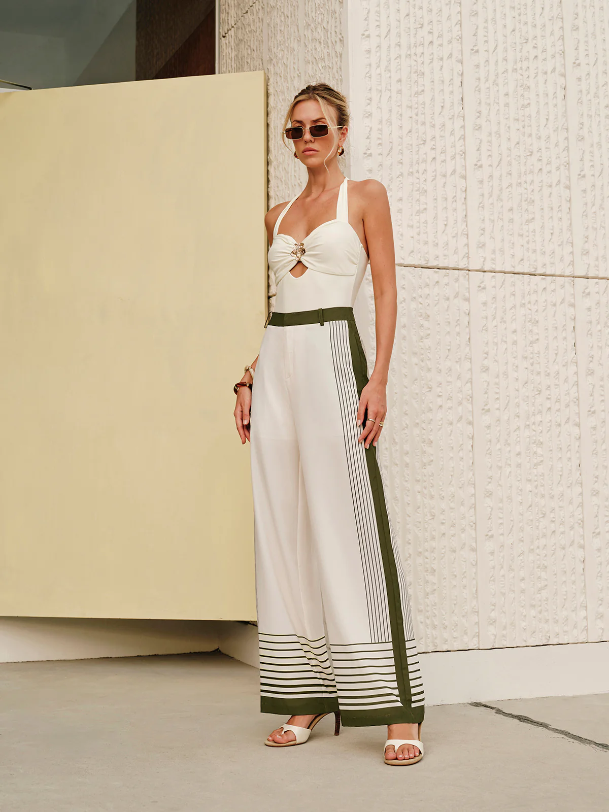 Striped Print Zipper Mid-Waist Pants - Takermore