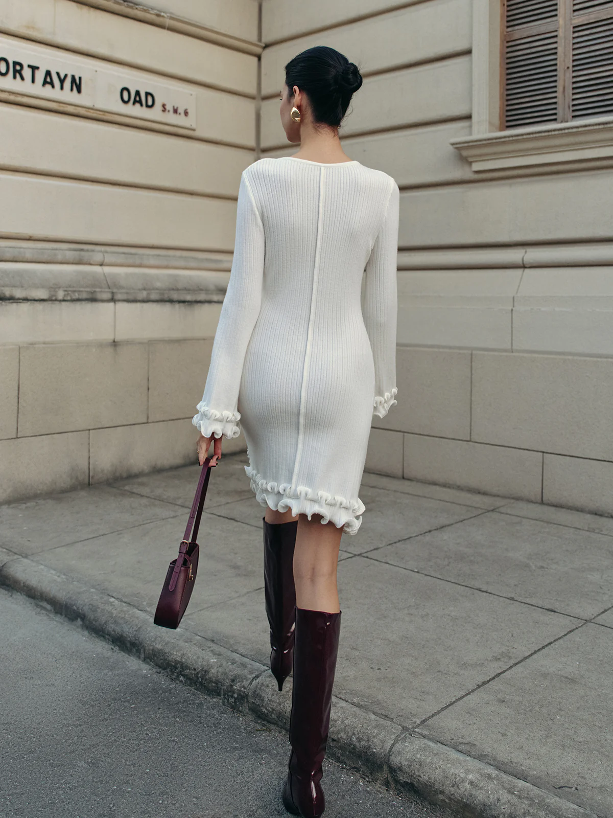 Lettuce Trim Bell Sleeve Sweater Dress - Takermore