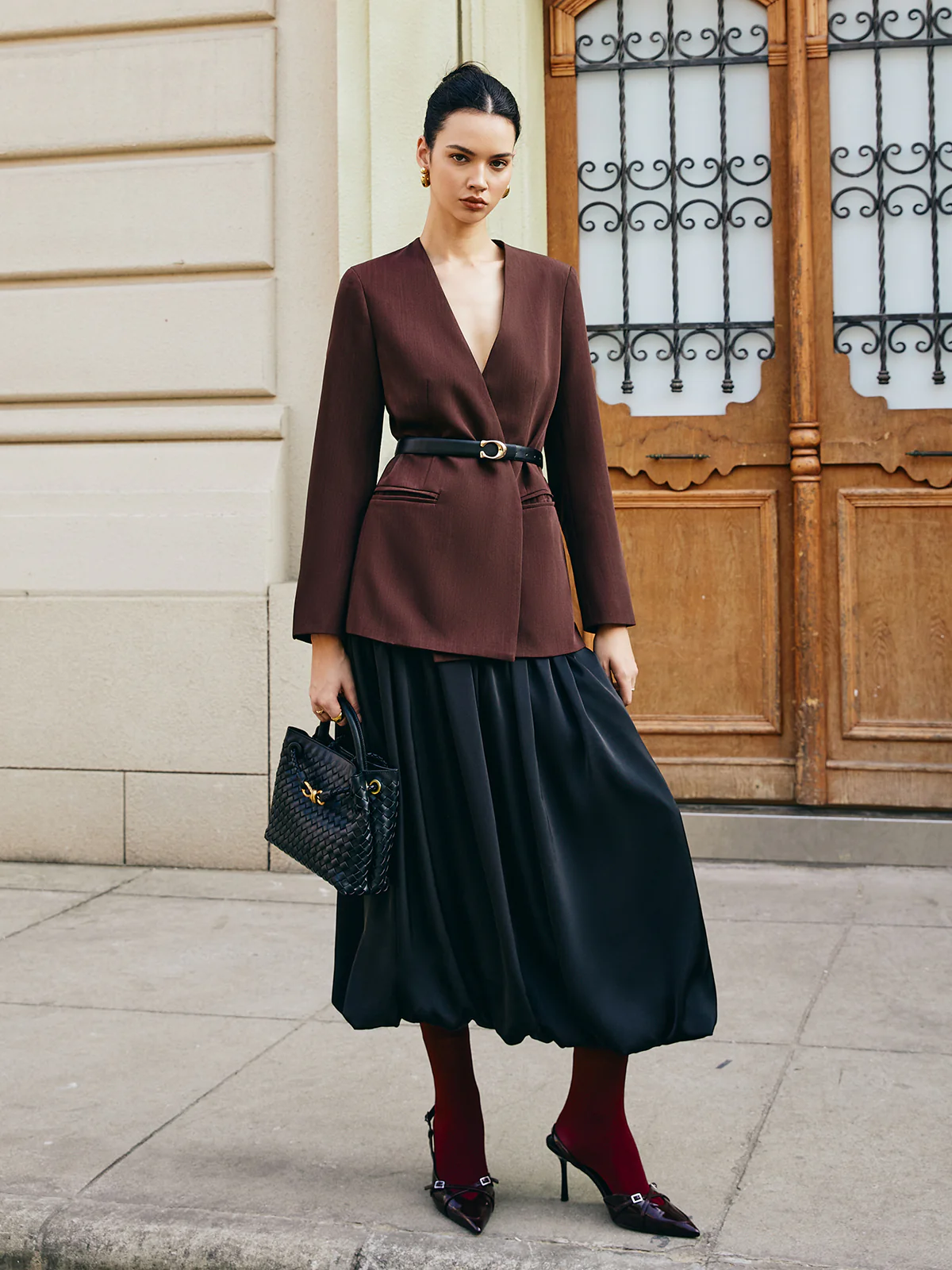 Bud Waist Pleated Satin Skirt - Takermore