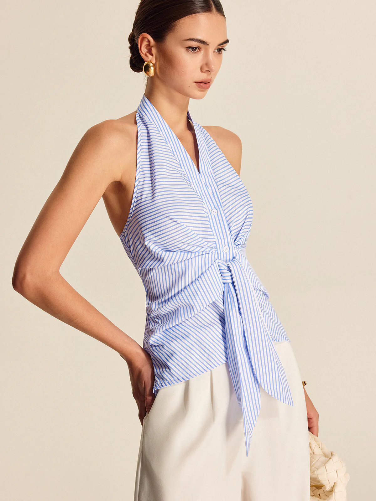 Striped Halter Tie Top - Takermore