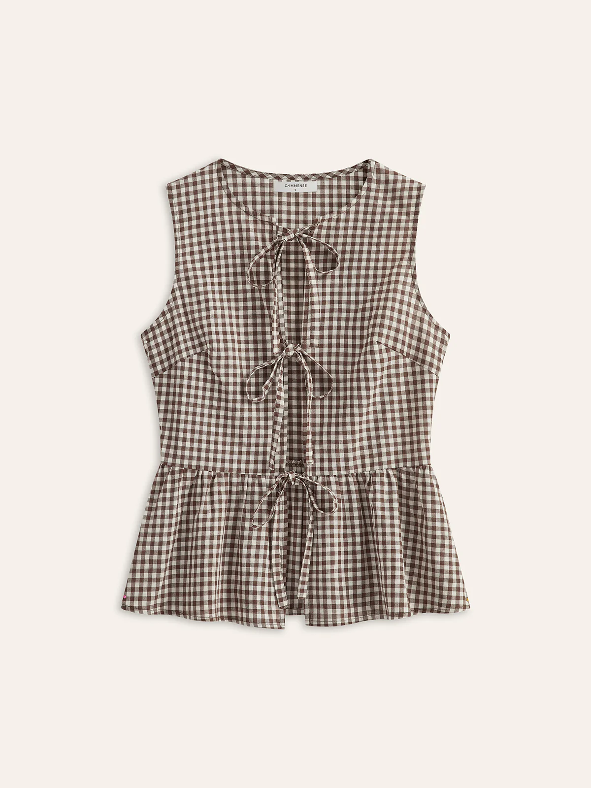 Gingham Tie-Front Peplum Top - Takermore