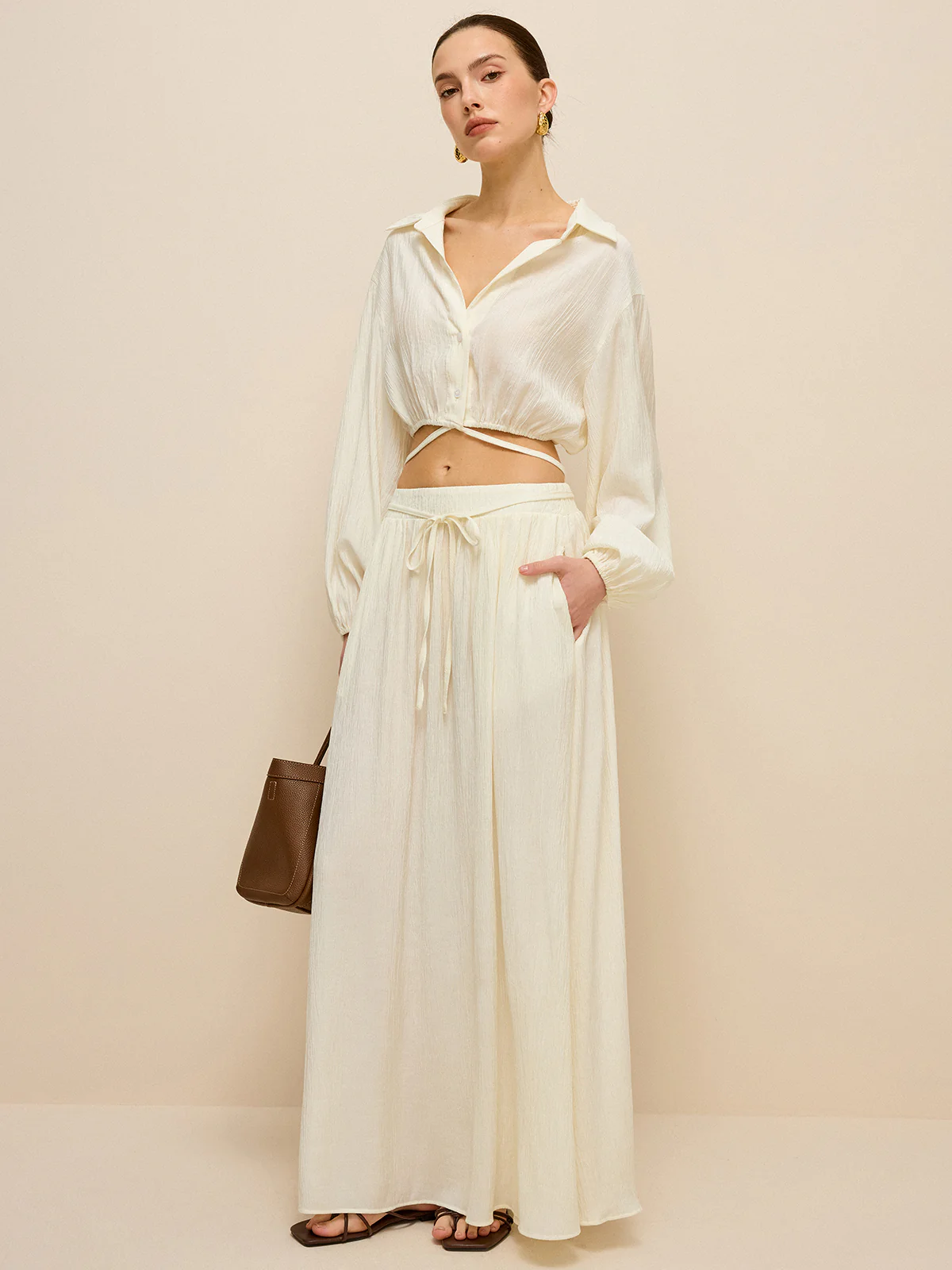 Cropped Shirt with Crisscross Tie-Back - Takermore