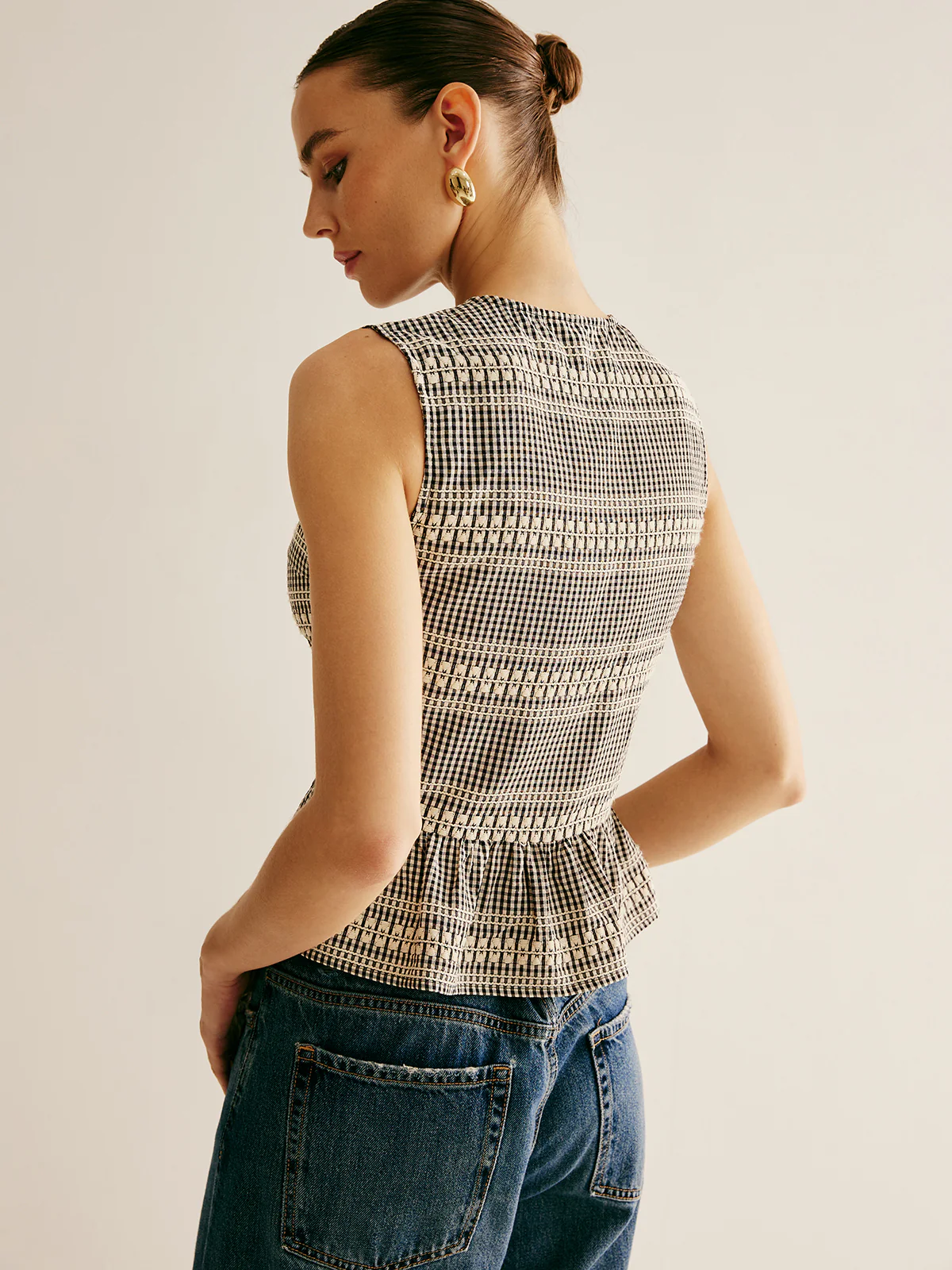 Plaid Tie Front Ruffle Tank Top - Takermore