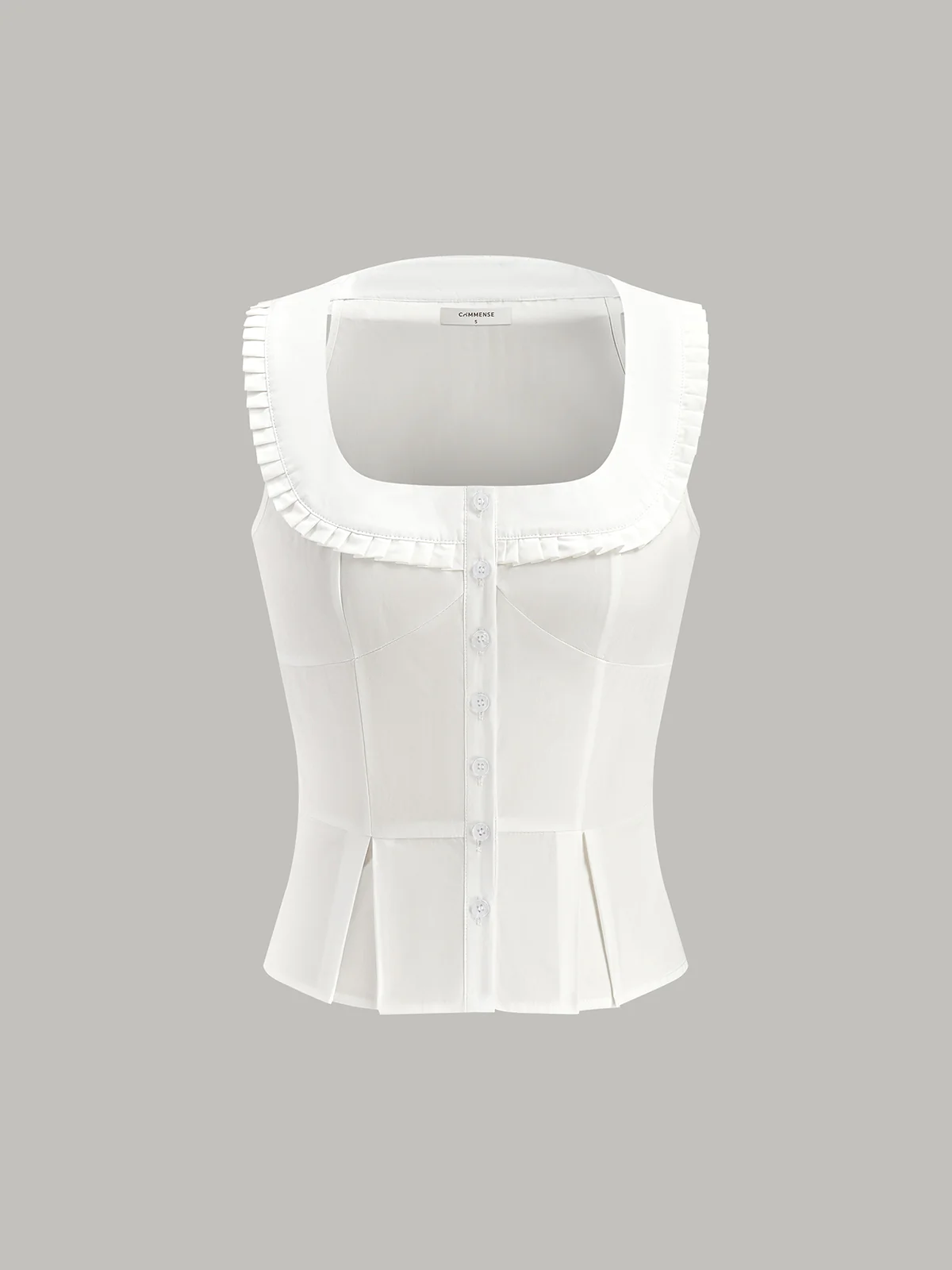 Pleated Square Neck Buttoned Top - Takermore
