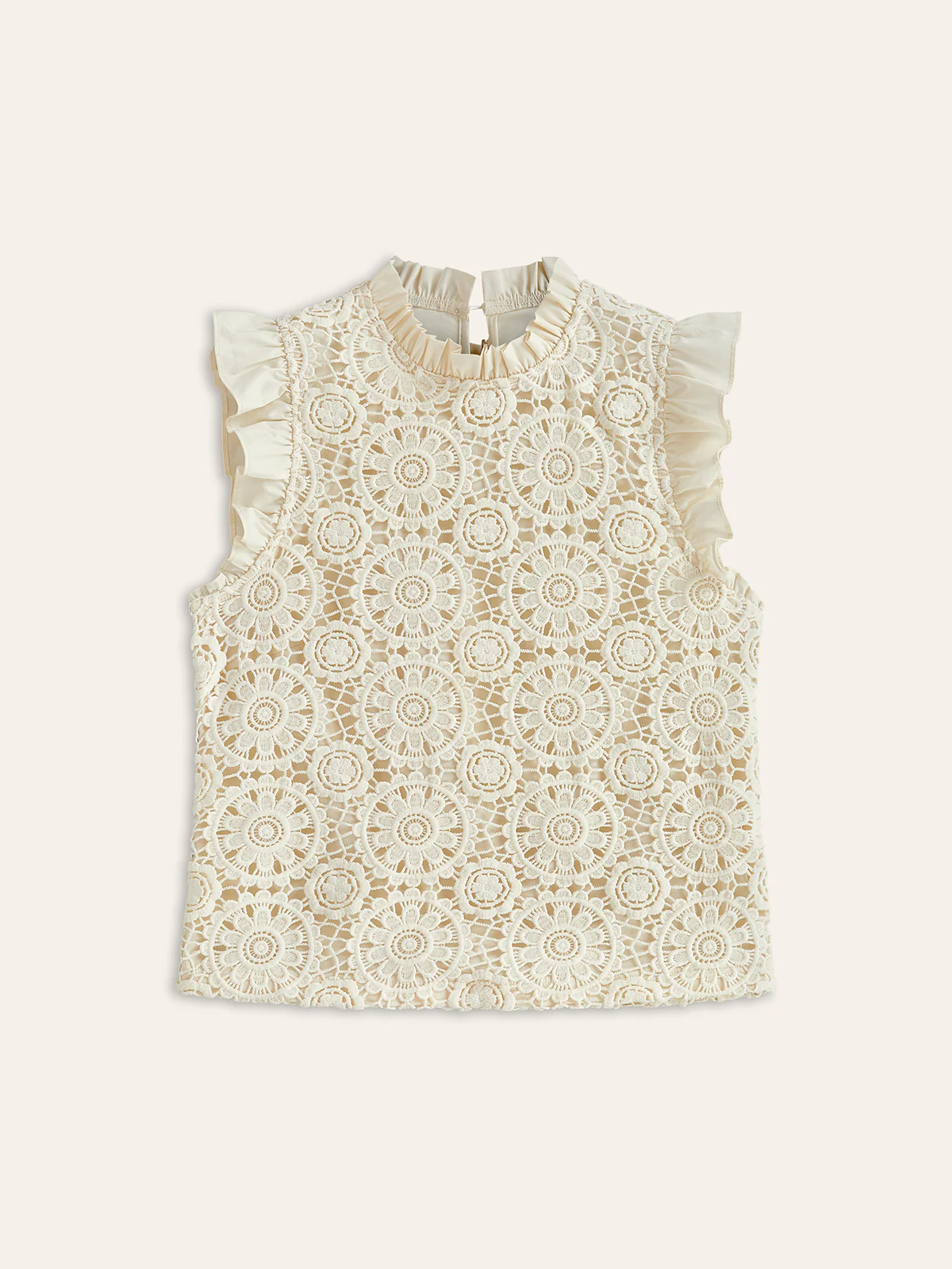 Sleeveless Crochet Lace Top With Ruffle Trim - Takermore