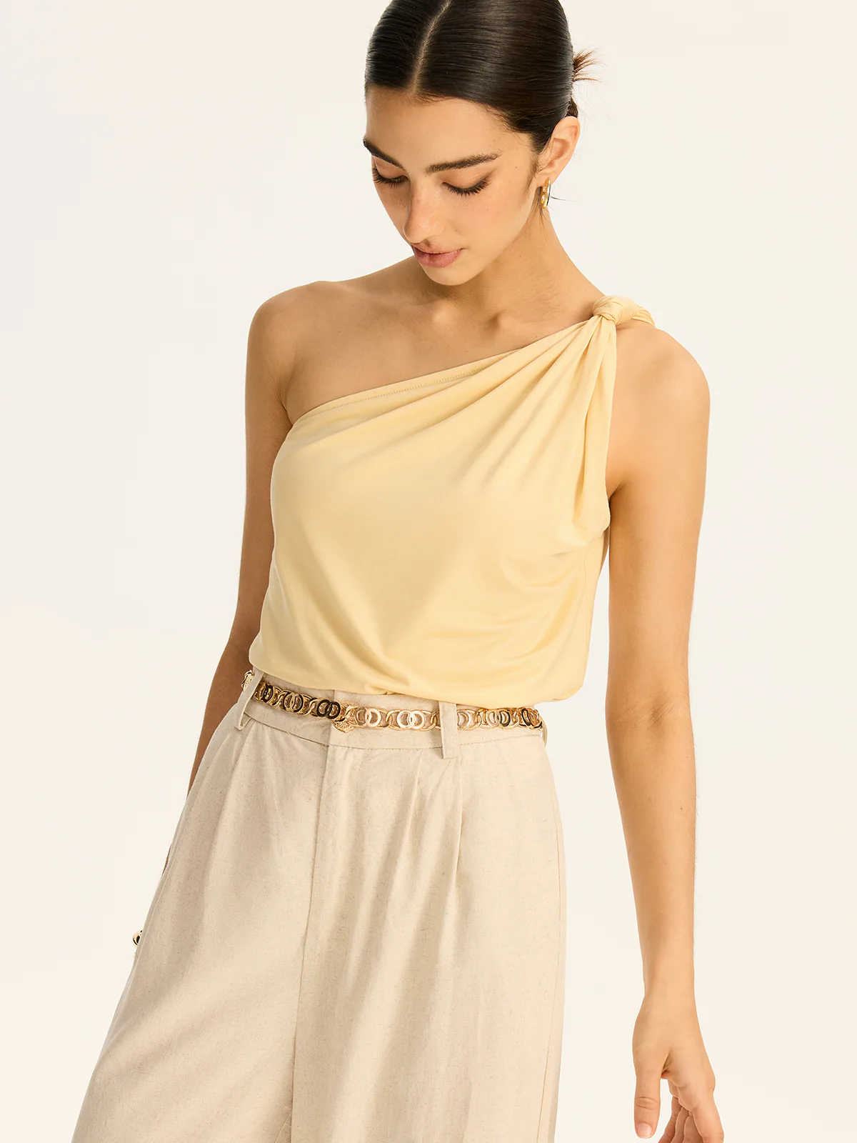 One-Shoulder Ruched Knit Top - Takermore