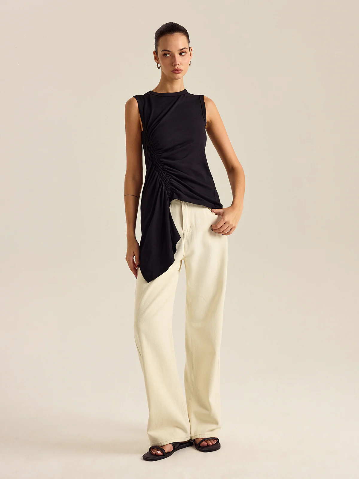 Asymmetrical Ruched Tank Top - Takermore