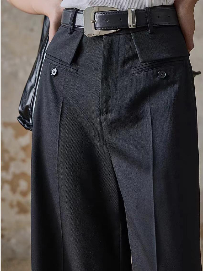 High-Waist Piping Bell Pants Without Belt - Takermore