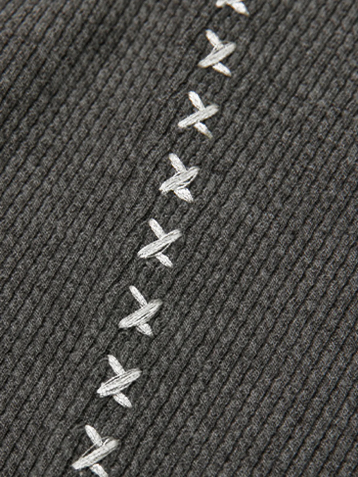 Mock Neck Ribbed Embroidered Trim T-Shirt - Takermore