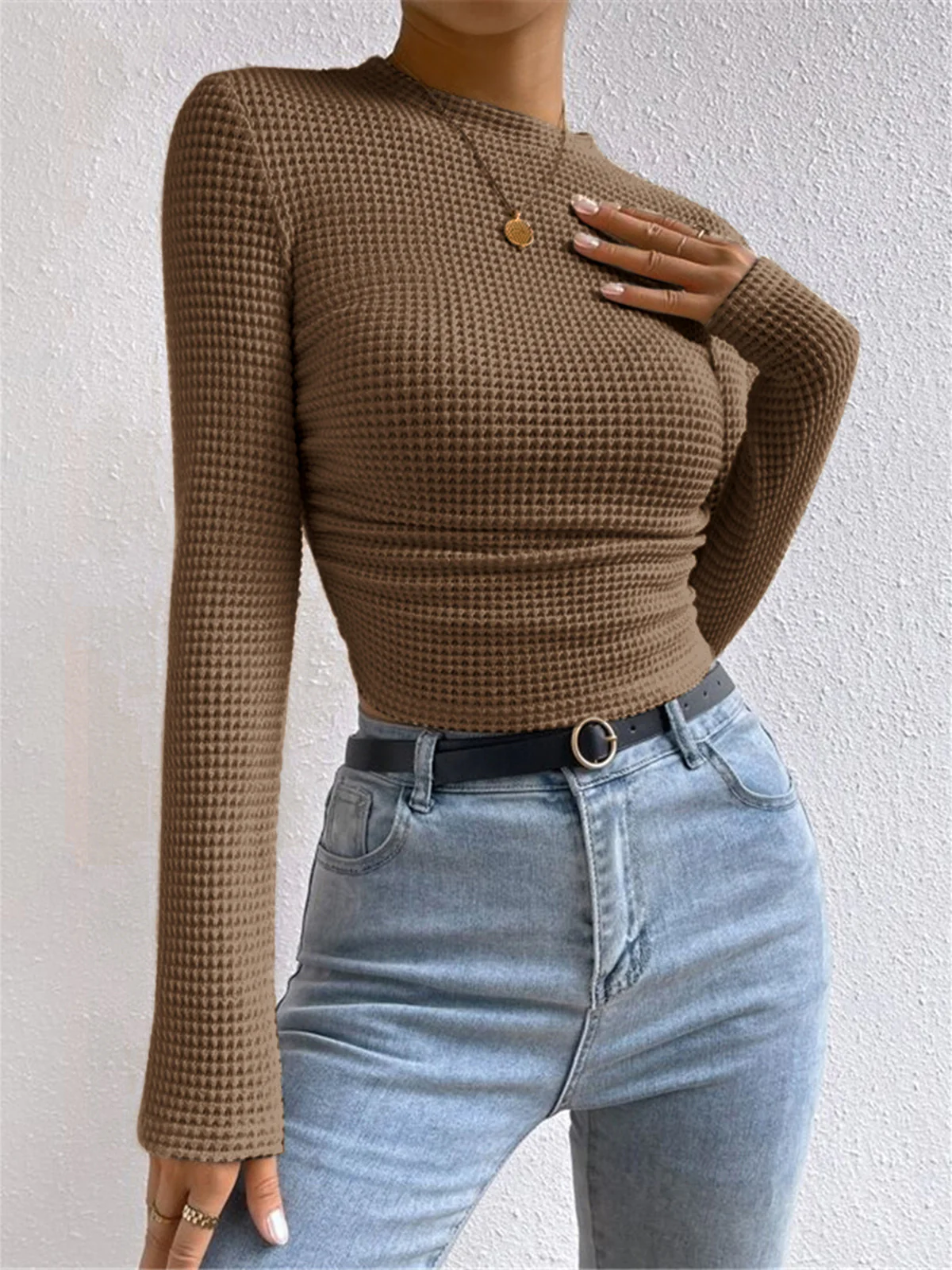Plain Waffle Slim Sweater - Takermore