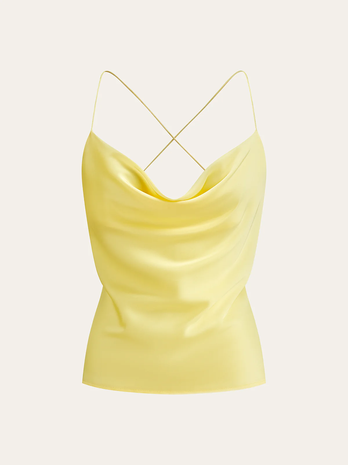 Satin Cowl Neck Cami with Crisscross Back - Takermore