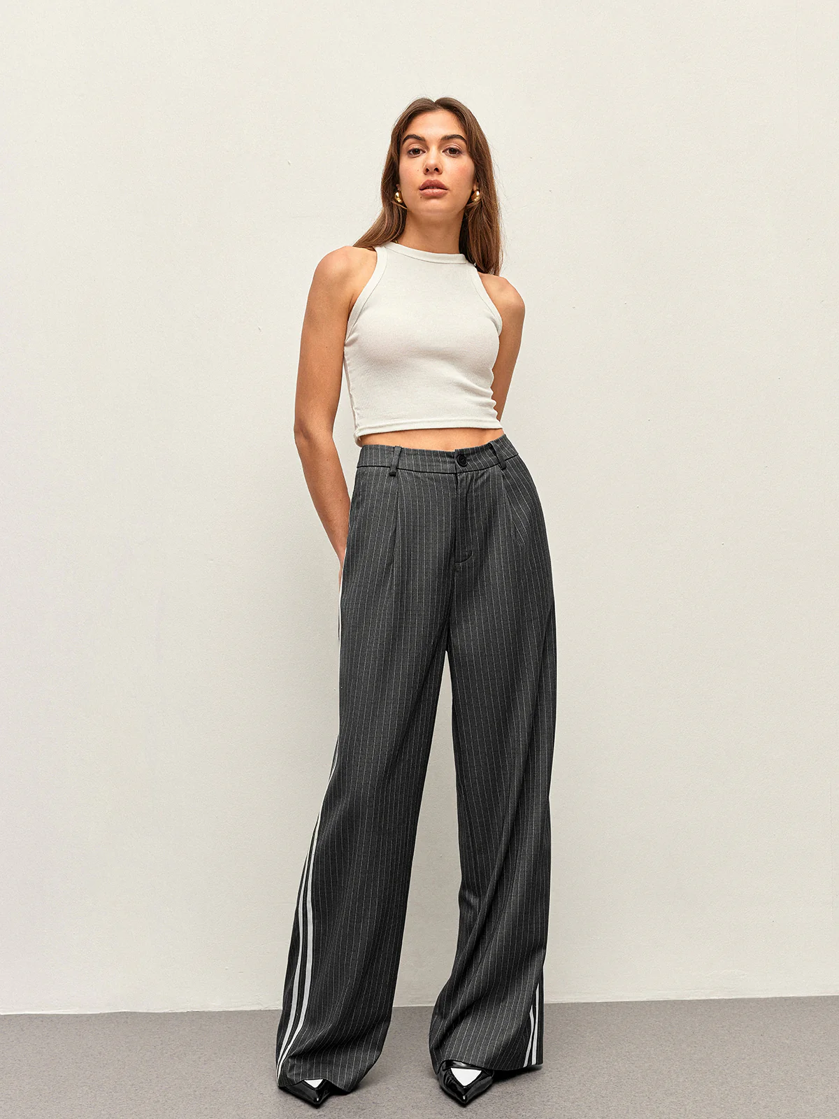 Mid-Waist Striped Panel Pants - Takermore