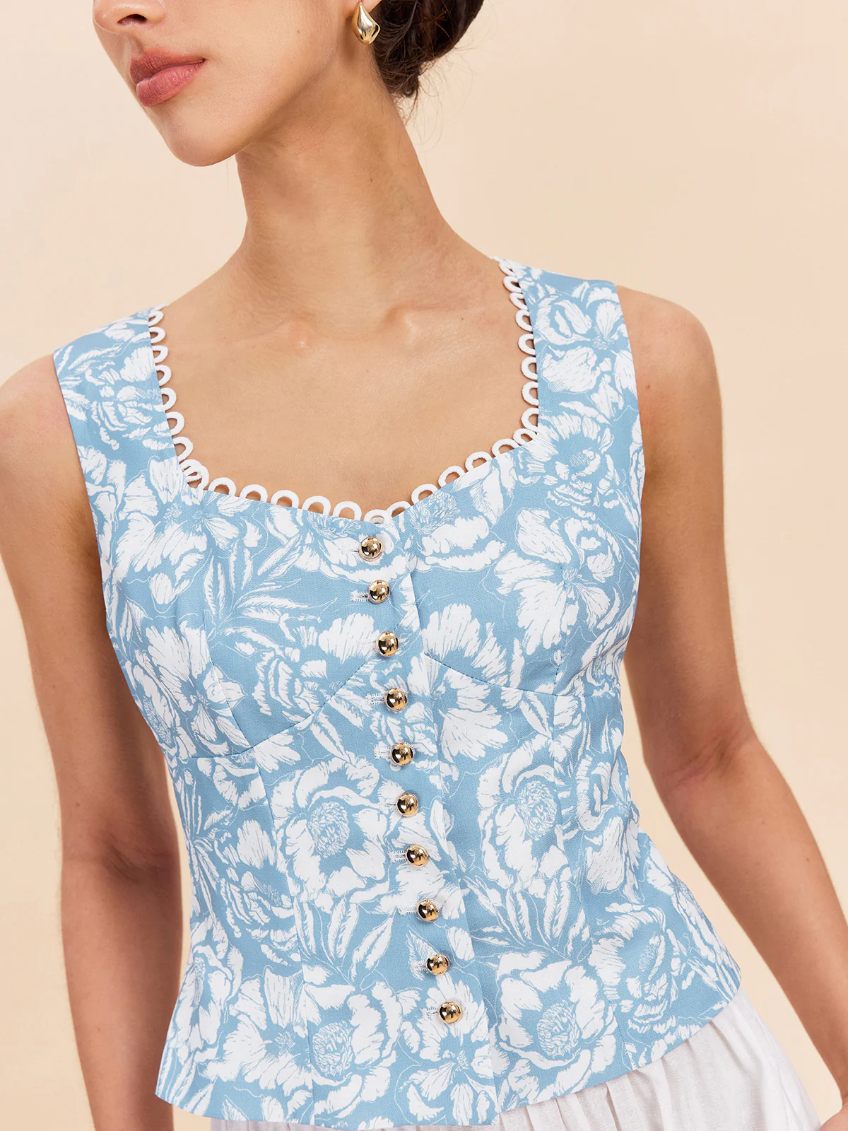 Floral Print Button-Front Top - Takermore