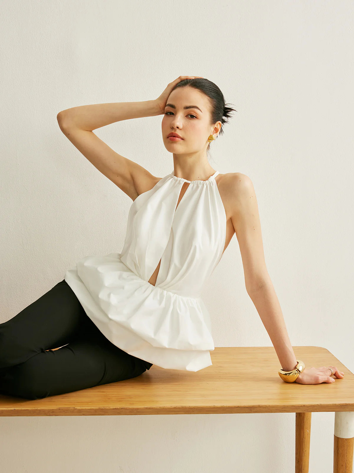 Peplum Keyhole Neck Top - Takermore