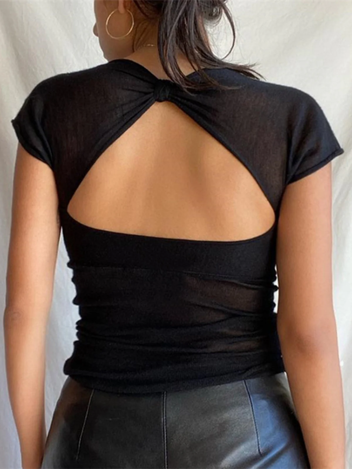 Semi-sheer Mesh Open Back T-shirt - Takermore