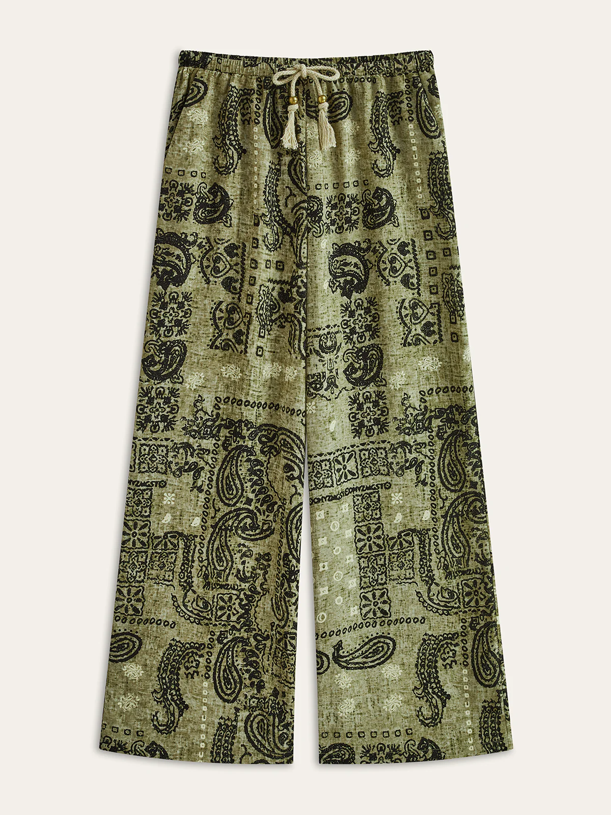 Paisley Print Wide-Leg Pants - Takermore