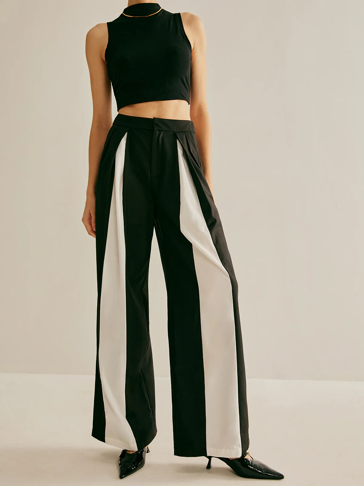Pleated Patchwork Wide-Leg Pants - Takermore