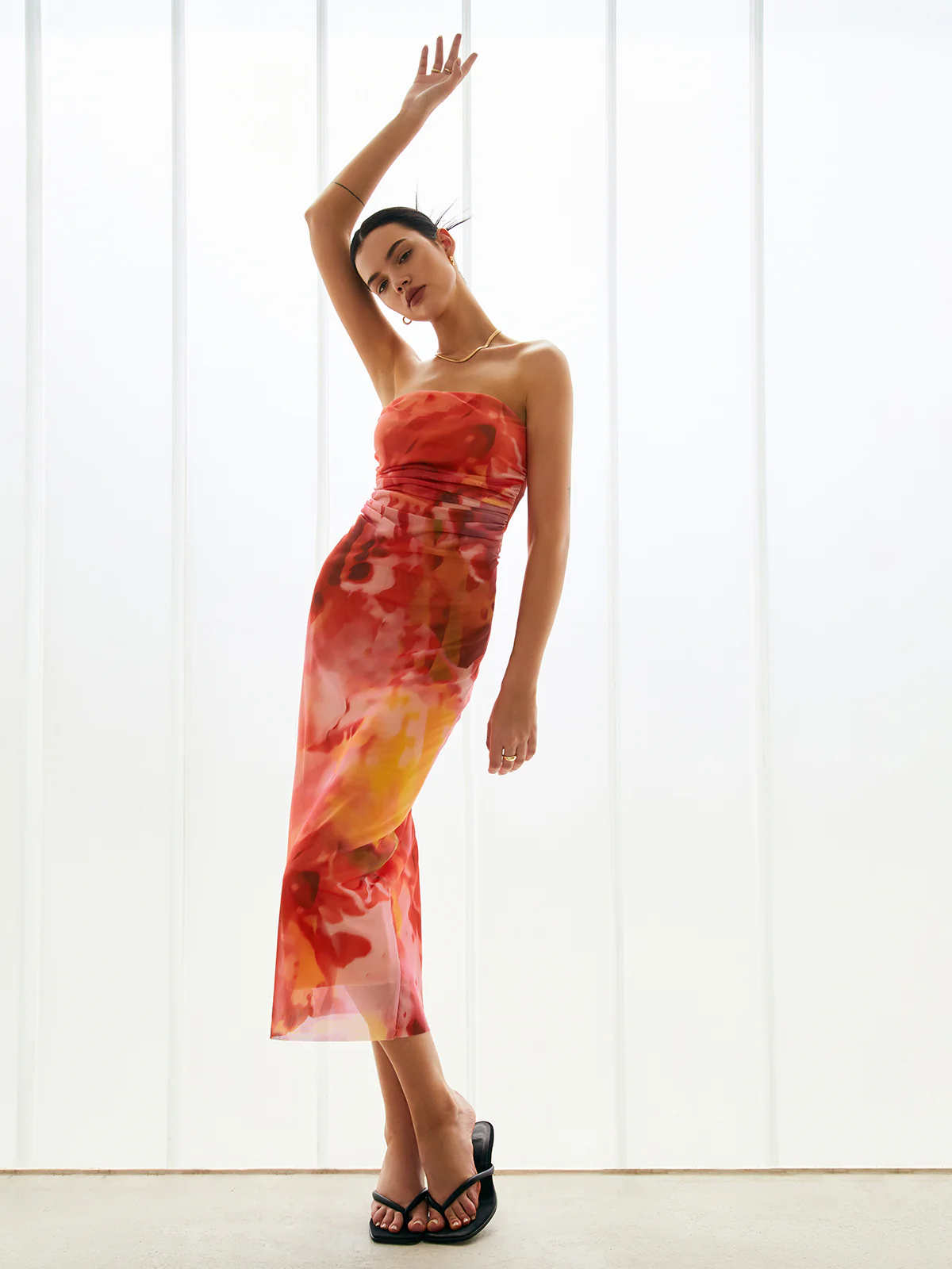 Semi-Sheer Mesh Midi Tube Dress - Takermore