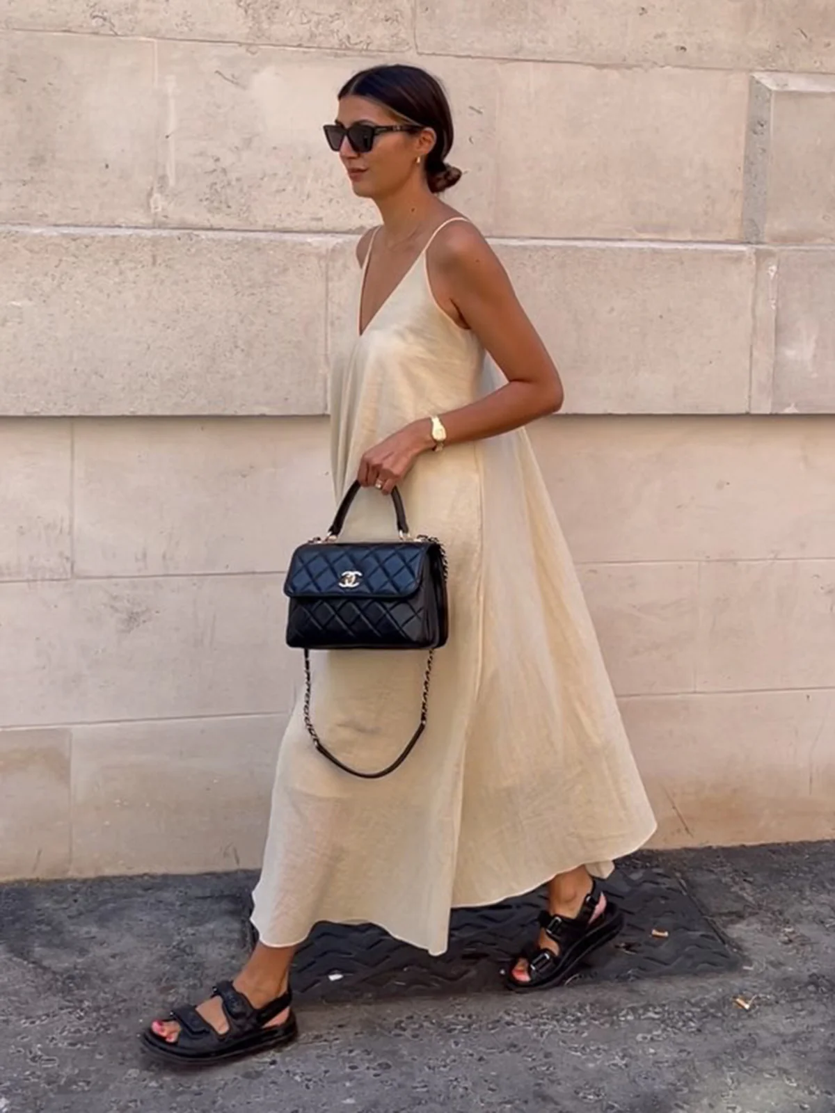 Double Layers V-neck Long Dress - Takermore