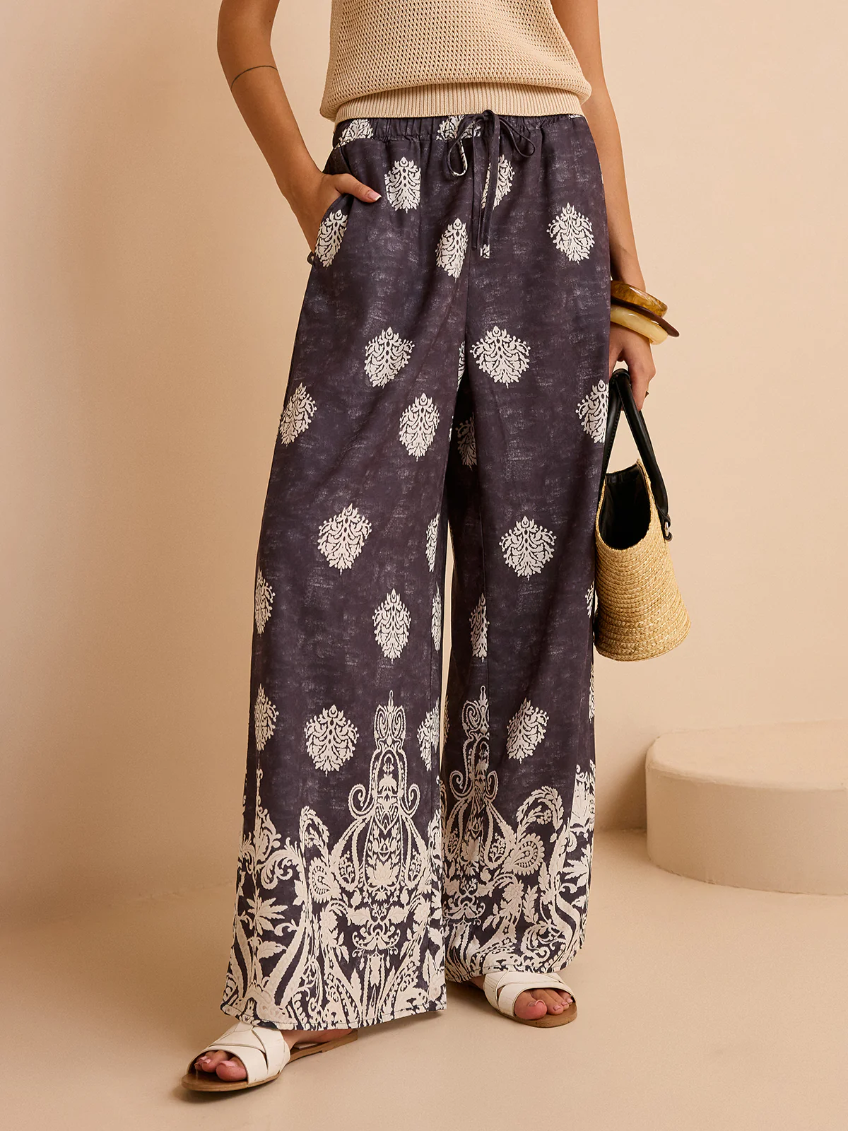 Printed Wide-Leg Pants - Takermore
