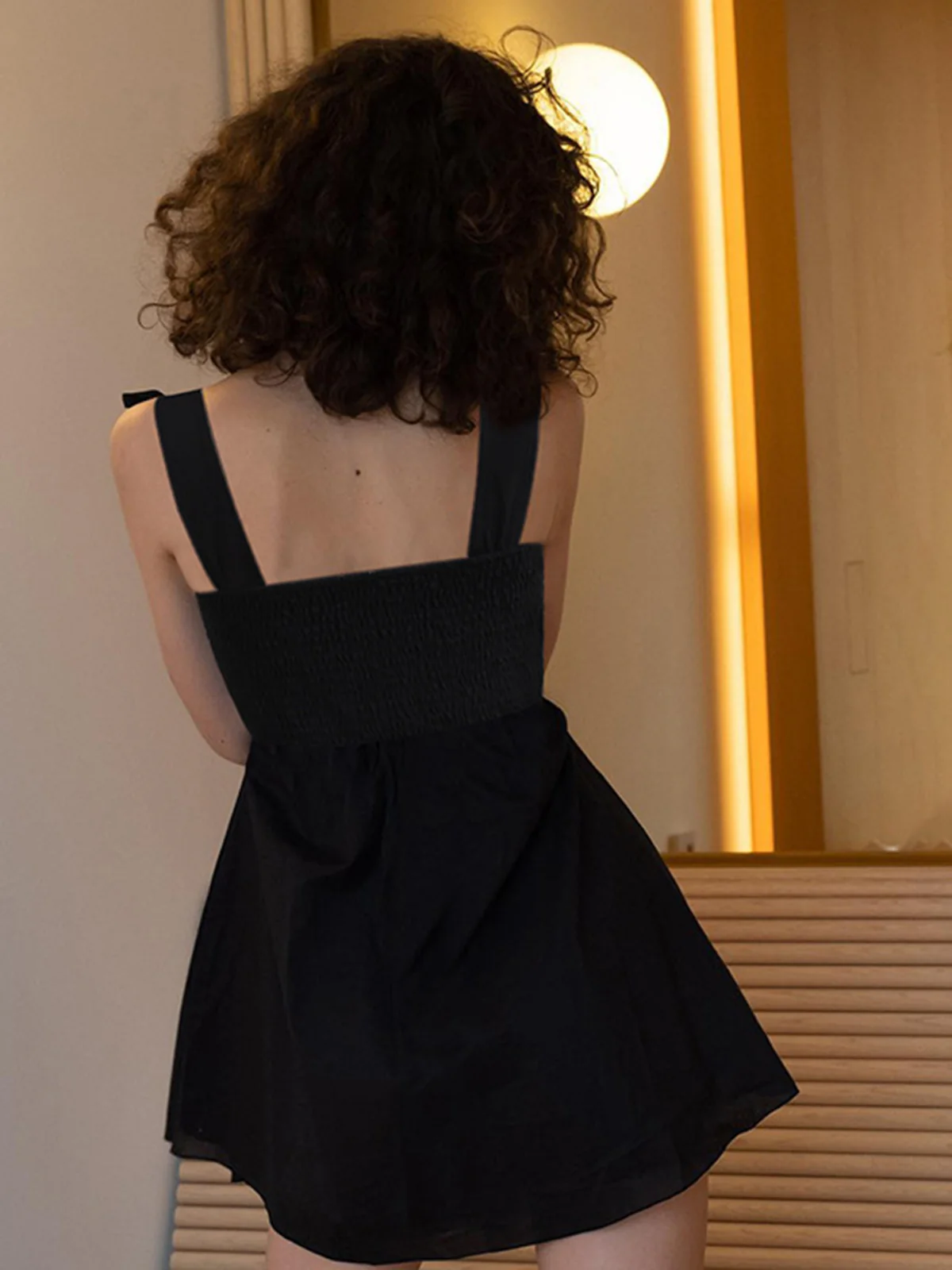 Shirred Knotted Cami Short Dress - Takermore