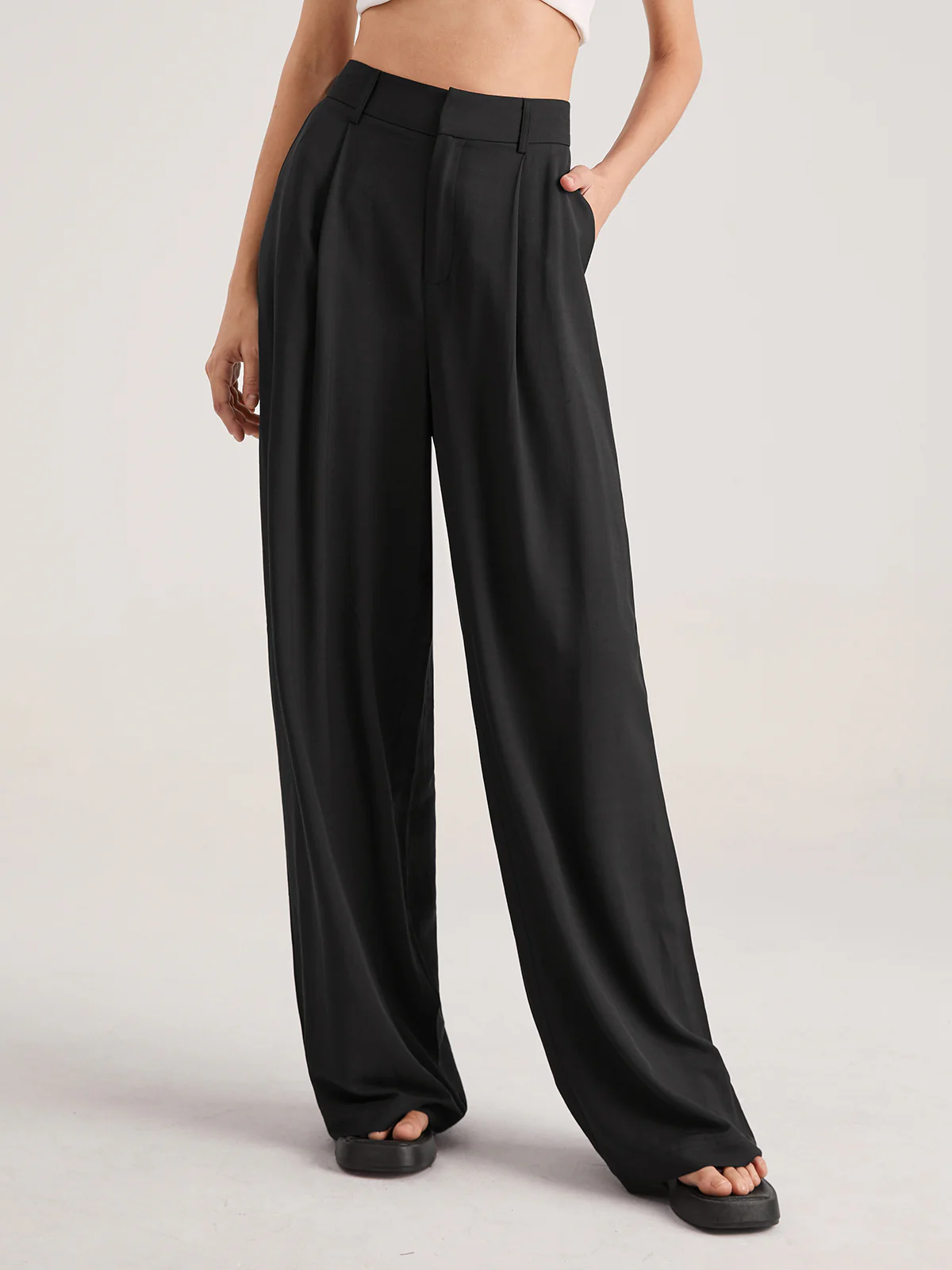 Oversized High Waisted Pleat Front Trousers - Takermore