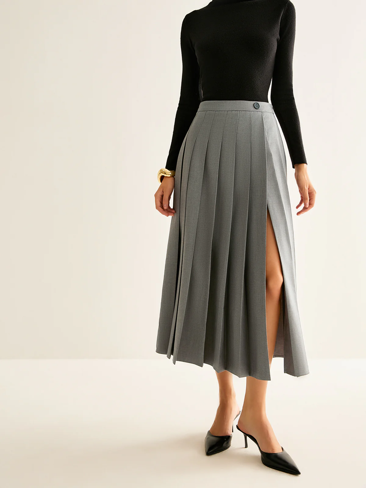 Pleated Slit Zipper Skirt - Takermore