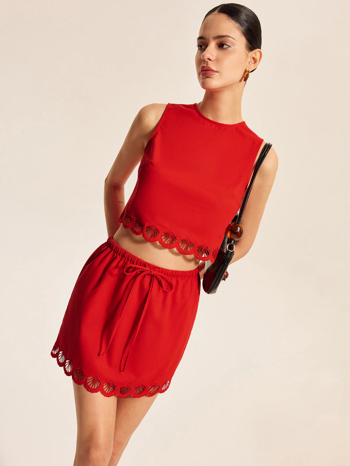 Cotton & Linen Scalloped Trim Skirt Set - Takermore