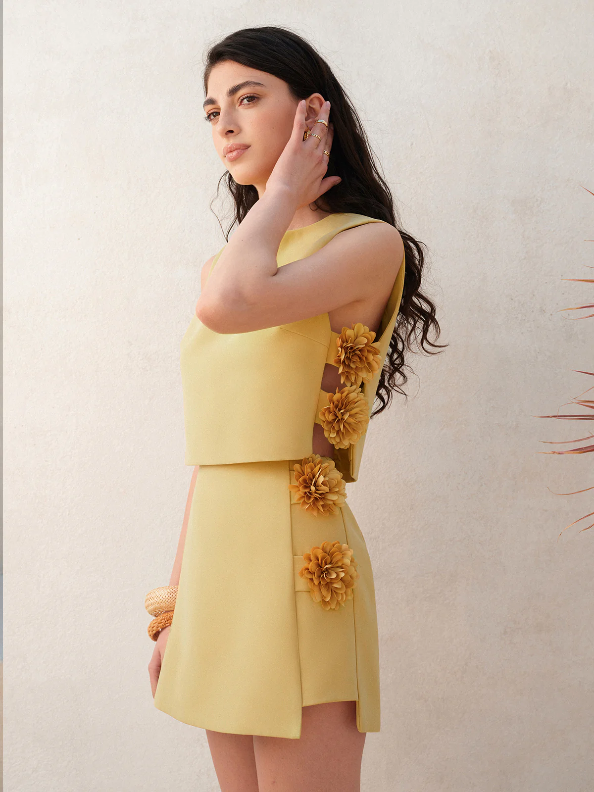 3D Floral Embellished Short Skirt Set - Takermore