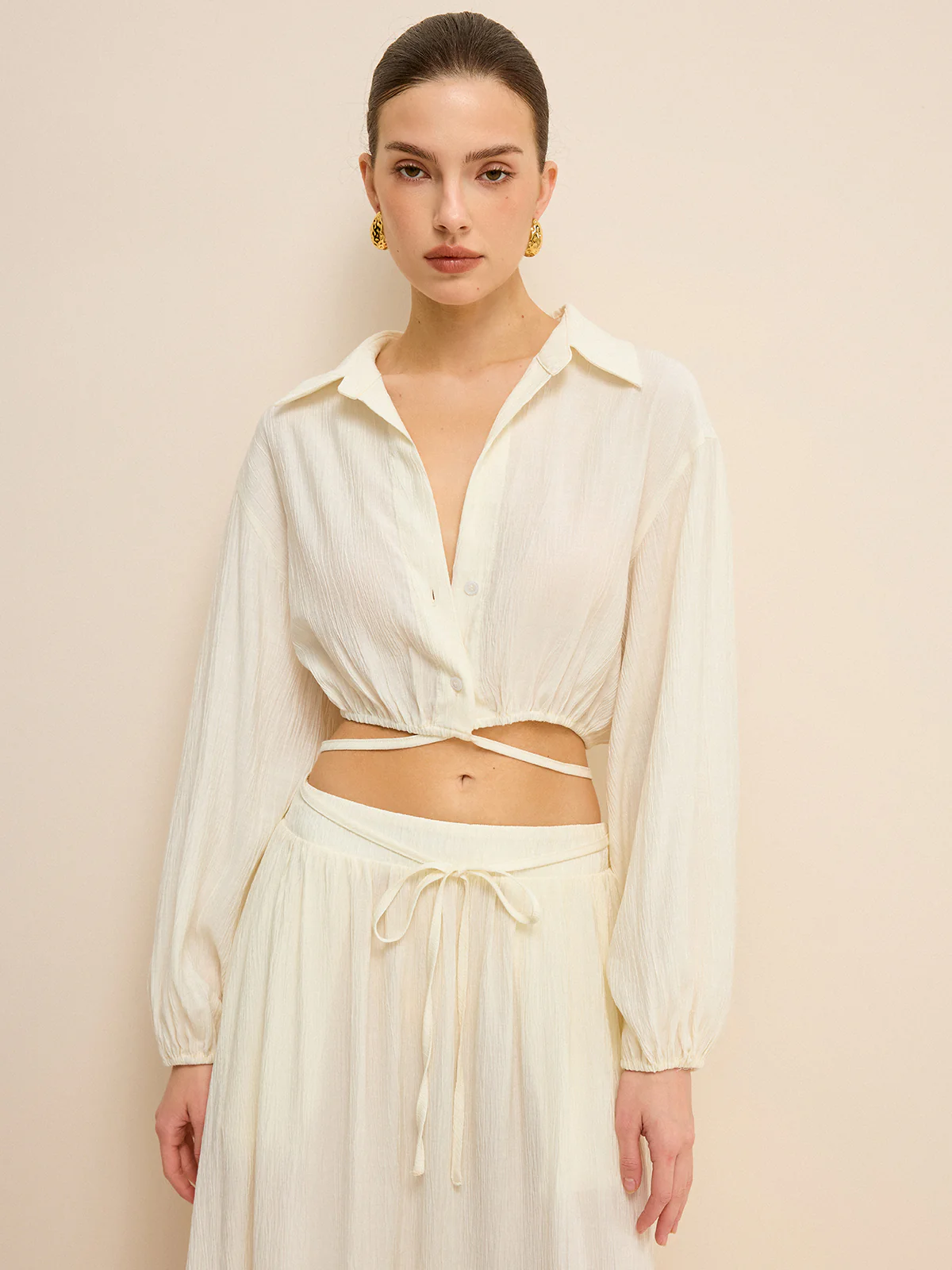 Cropped Shirt with Crisscross Tie-Back - Takermore
