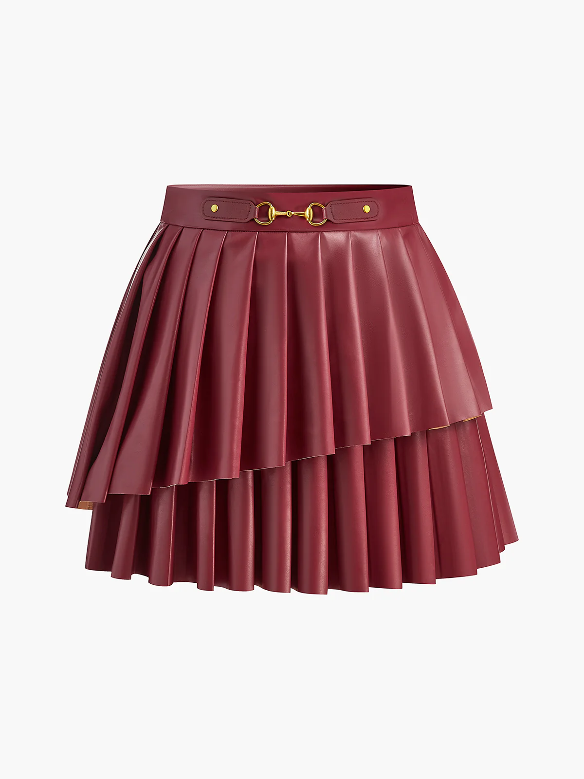 High-Waist Metal-Detail Asymmetrical Pleated Skirt - Takermore