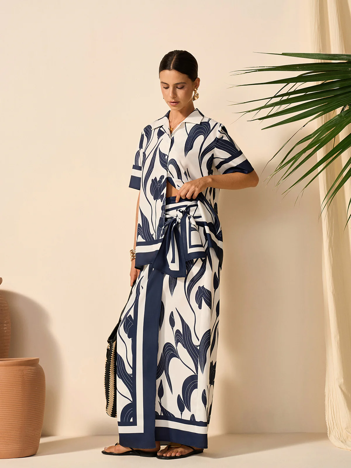 Floral Print Semi-Sheer Button-Up Shirt - Takermore