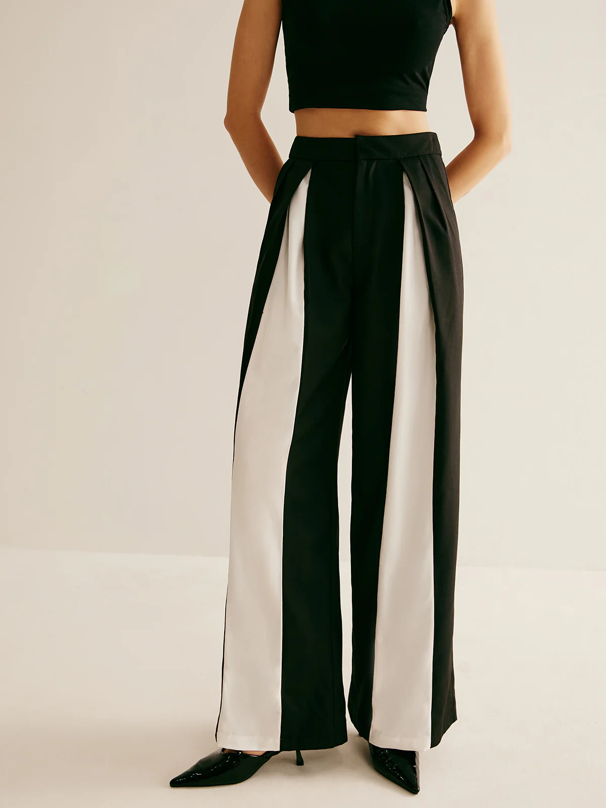 Pleated Patchwork Wide-Leg Pants - Takermore